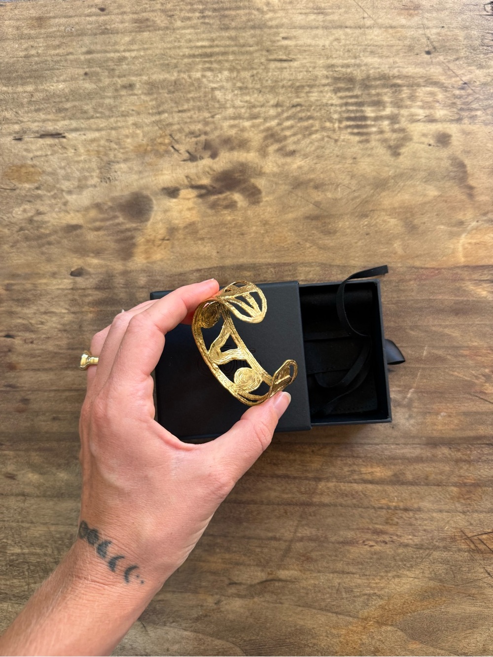 COG Nocturne Gold Textured Openwork Cuff Bracelet - Picture 3 of 5